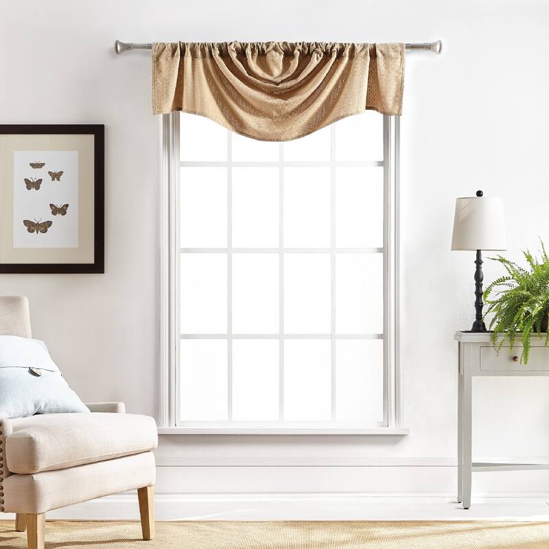 Martha Stewart Chenille Stitch Semi Sheer Rod Pocket Window Curtain - Panel Pair or Valance - Valance - Camel