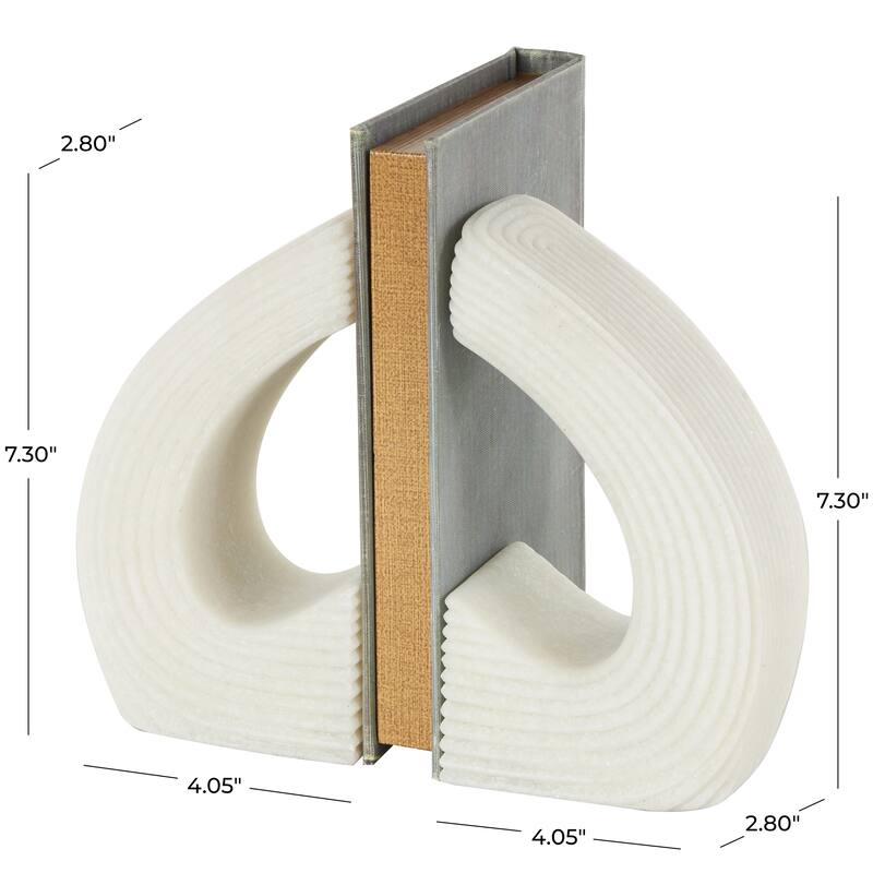 White Polystone Heart Inspired Decorative Bookends with Shimmer Details (Set of 2)