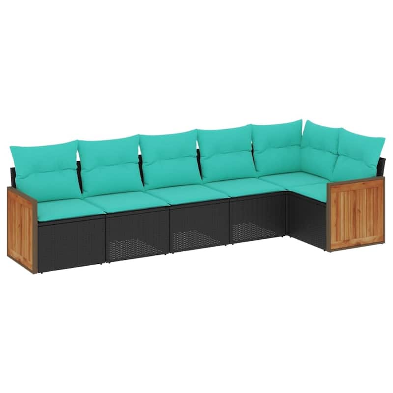 vidaXL 6 Piece Patio Sofa Set with Cushions Black Poly Rattan