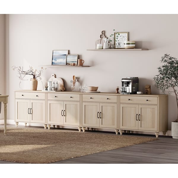 slide 2 of 9, Farmhouse Sideboard, Buffet Cabinet with Storage Cabinets 136Inch - Beige