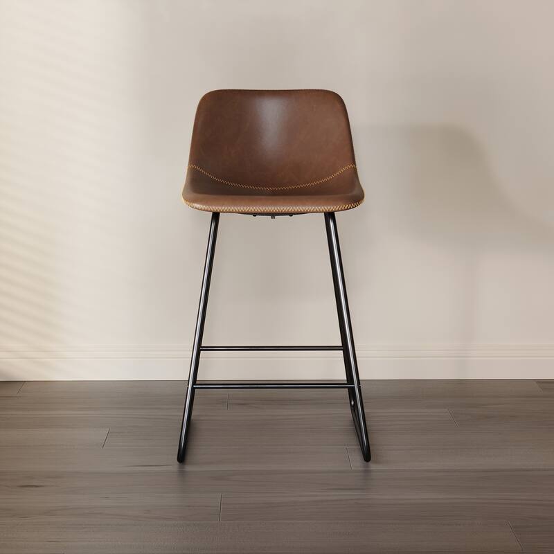 Modern 24.in Counter Height Bar Stool with PU Leather and Metal Frame Barstools for Kitchen Island