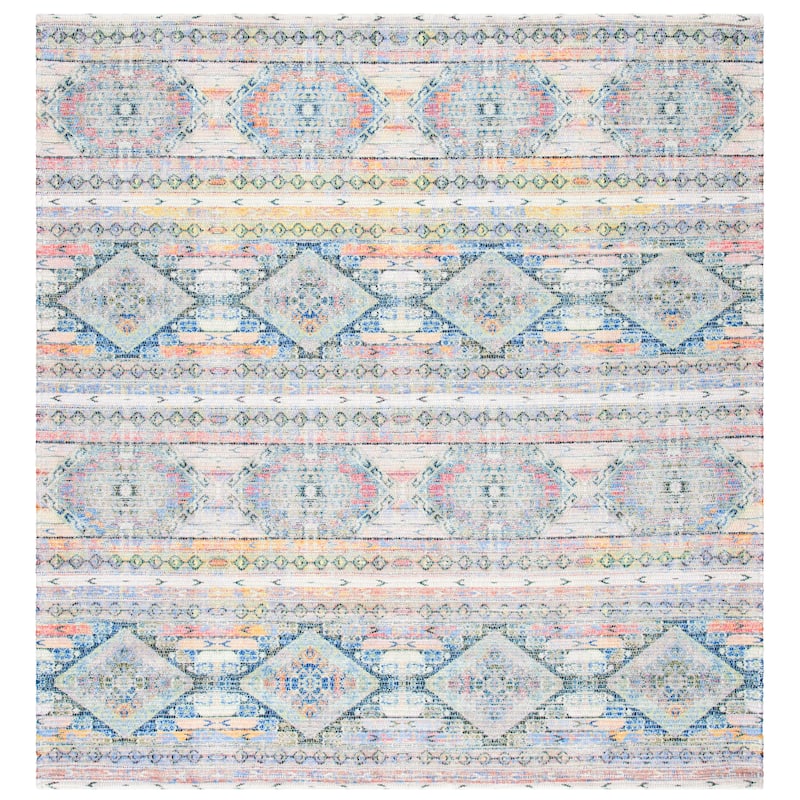 SAFAVIEH Handmade Saffron Estefania Modern Tribal Cotton Rug - 6' Square - Cream/Blue
