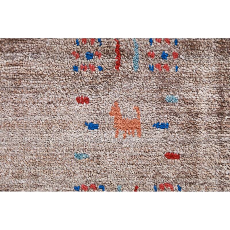 Hand Knotted Oriental 100% Wool Carpet Tribal Animal Pictorial Brown Gabbeh Runner Rug - 11' 9'' X 2' 7''