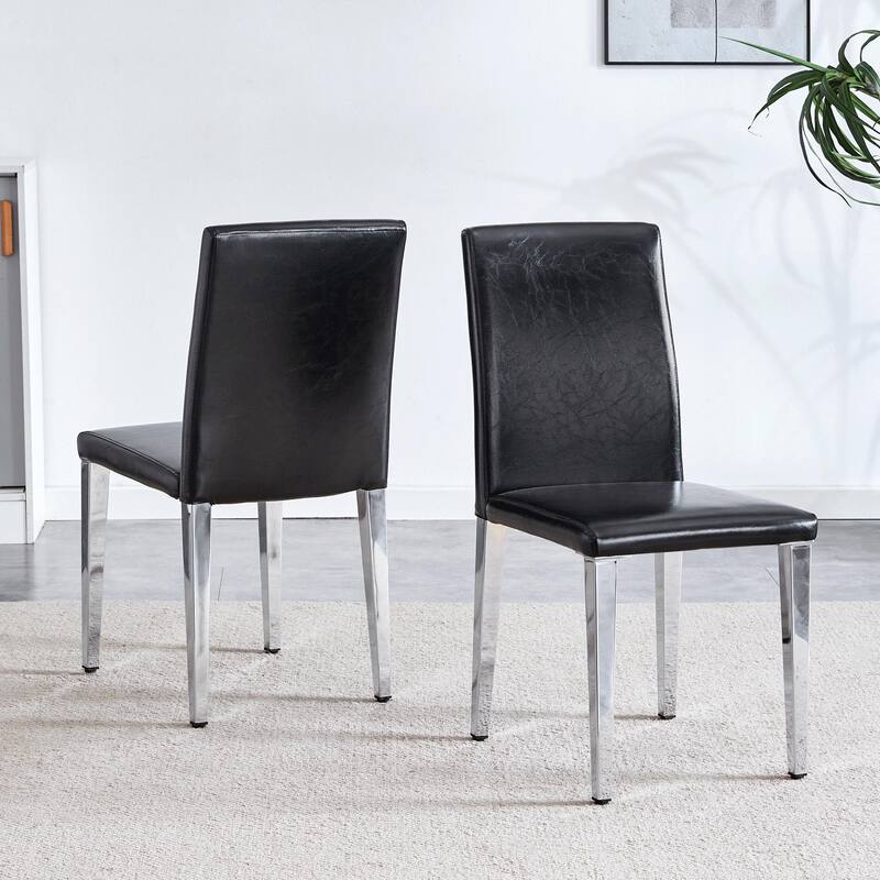 Set Of 4 Pu Backrest Chairs With Metal Legs
