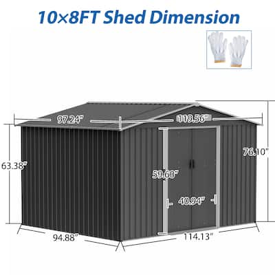All Weather 10X8 FT Outdoor Tool Storage Shed Metal Lockable Gray