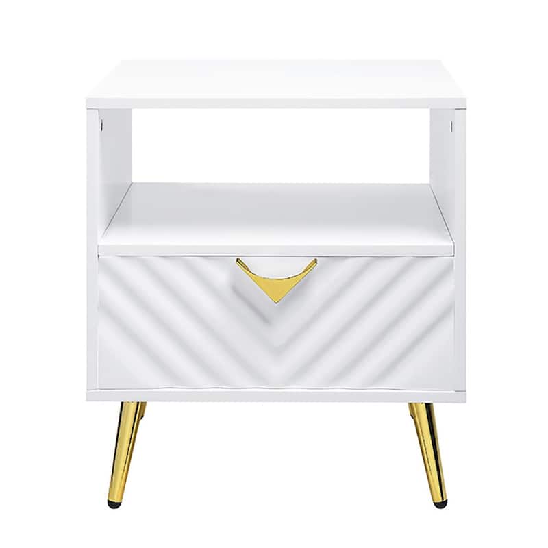 Kylie White High Gloss End Table with Shelf