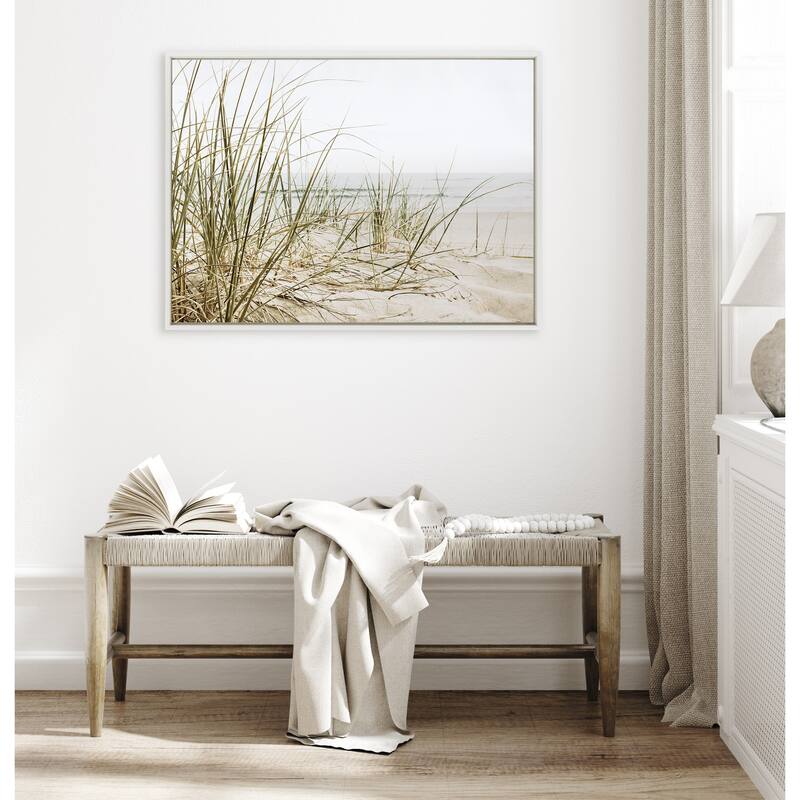 Kate and Laurel Sylvie Calming Beach Grass Framed Canvas by The Creative Bunch Studio