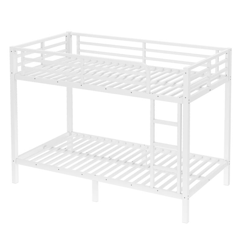 Space-Saving Twin XL over Twin XL Metal Bunk Bed for Teens and Adults, Noise Reduced, No Box Spring Needed, White