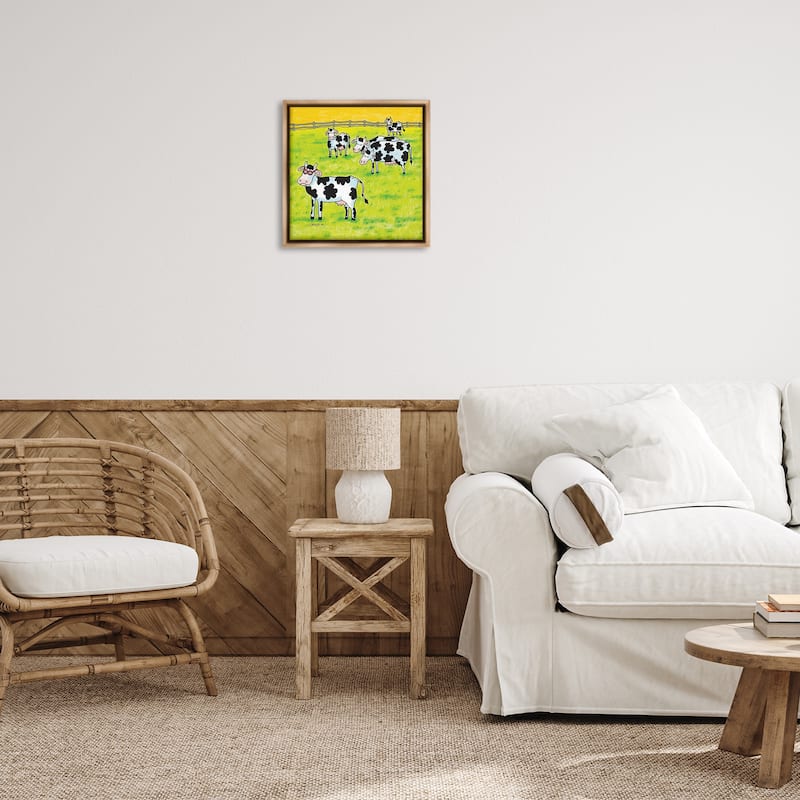Stupell Funny Cow Herd with Specs Framed Floater Canvas Wall Art Design By Roger Straub