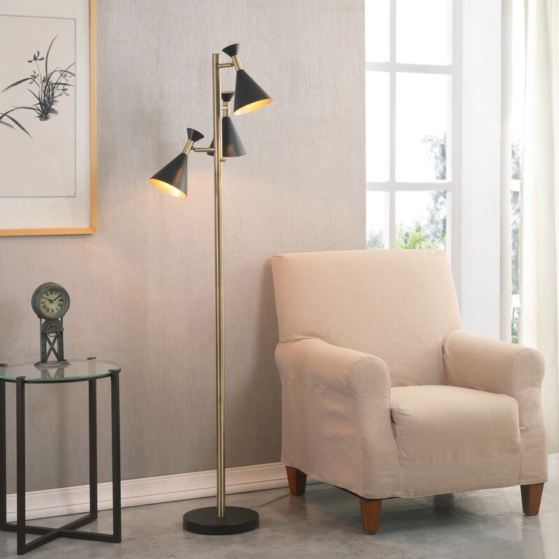 Shop Draper Black And Antique Brass 3 Light Tree Lamp On Sale