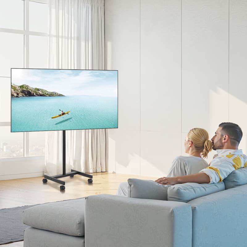 Rolling TV Stand for 17-55 Inch Screens with Adjustable Height & Tilt - 18.50 x 16.54 x 53.74 in