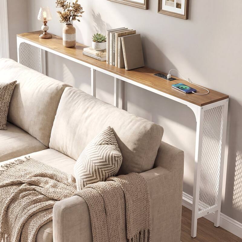 Gymax 71'' Console Table w/Power Outlet Metal Frame for Hallway Foyer