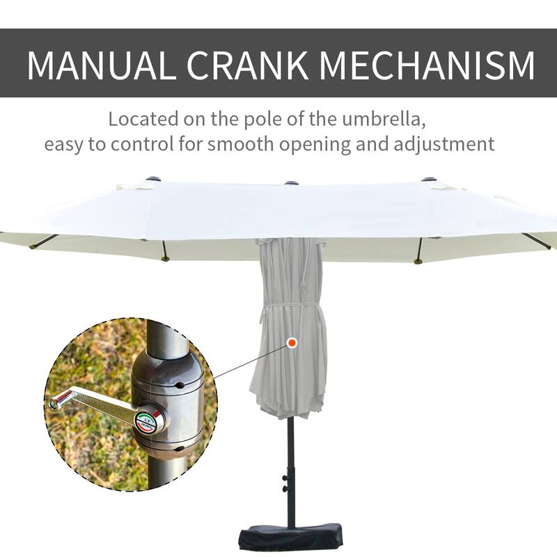 Outsunny Patio Umbrella 15' Steel Rectangular Outdoor Double Sided Market with base, UV Sun Protection & Easy Crank