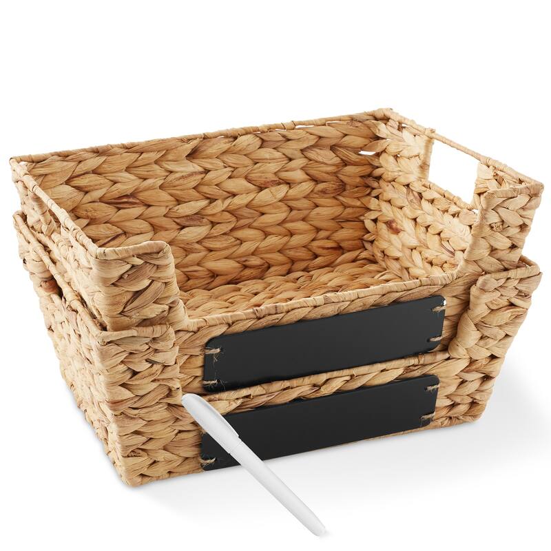2pk Seagrass Water Hyacinth Pantry Baskets with Handles Wide Kitchen