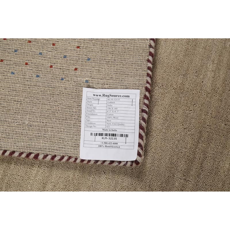 Tribal Gabbeh Oriental Area Rug Hand-Knotted Modern Wool Carpet - 4'7"x 6'5"