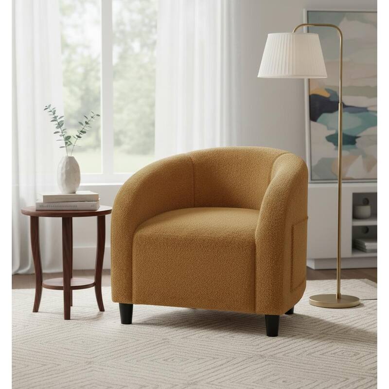 Velvet Barrel Chairs, with Soft Cushion - Yellow