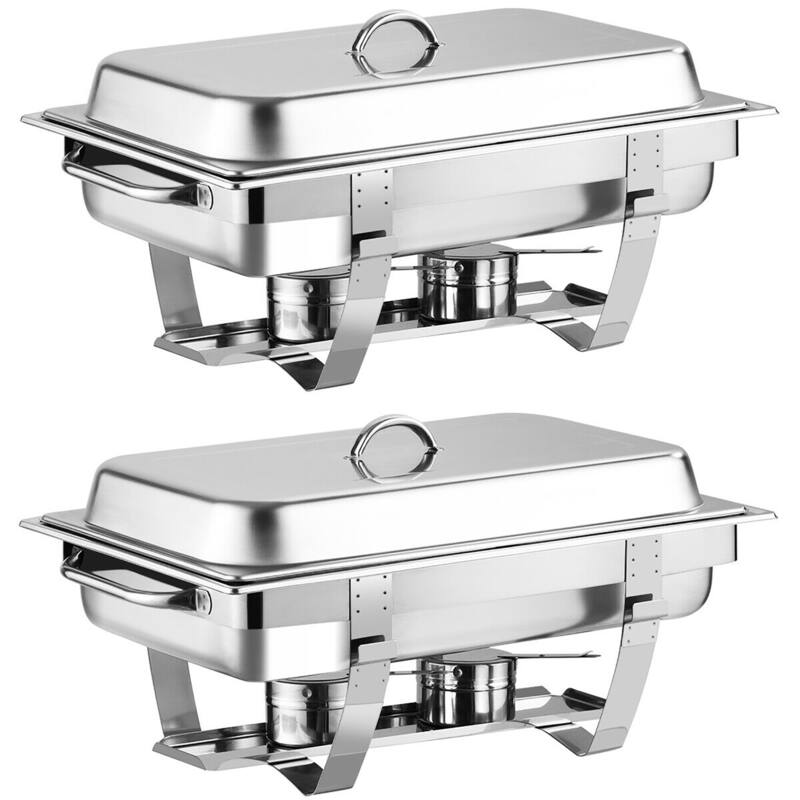 Costway 2 Packs Full Size Chafing Dish 9 Quart Stainless Steel - Sliver