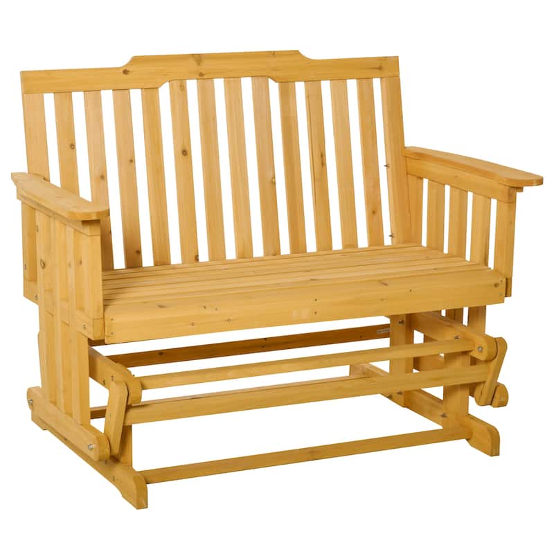 Outsunny 2-Person Patio Swing Glider Bench with Quick Drying Design and Widen Armrest, Wood Rocking Chair Loveseat for Backyard