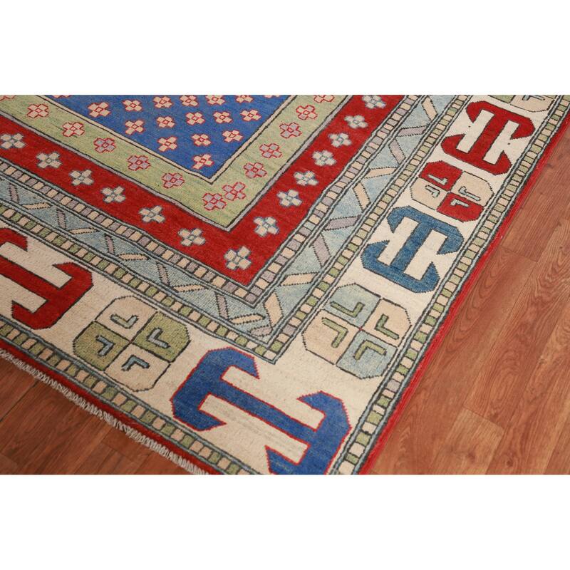 Hand Knotted Oriental 100% Wool Carpet Traditional Geometric Multi-Colored Kazak Area Rug - 11' 4'' X 8' 5''