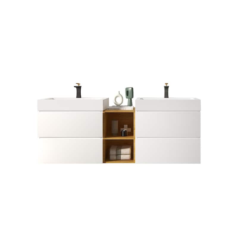 GDFStudio - Naomi Modern Floating Bathroom Vanity with Silent Drawers and Pre-Assembled One-Piece Sink