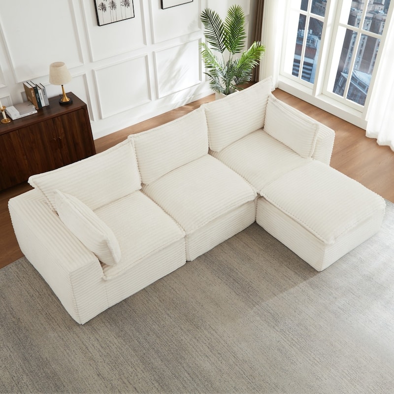 109.4" L-Shaped Cloud Sectional Sofa with Ottoman, No Assembly Required