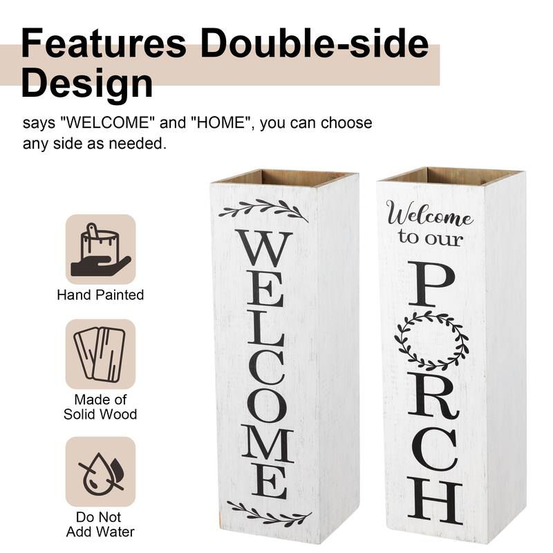 Glitzhome 24"H Double Sided Solid Wood Black White Boxed "WELCOME PORCH" Porch Sign