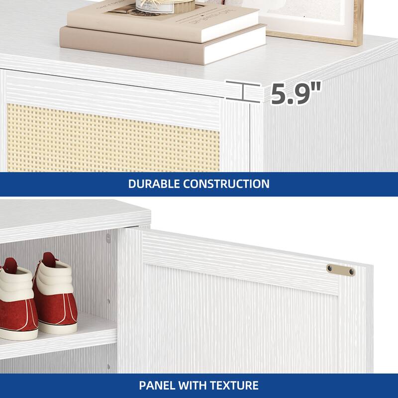 Moasis 5-Tier Shoe Cabinet with Rattan Doors Shoe Storage Cabinet for Entryway