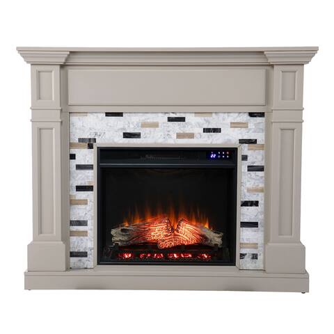 48" Gray and White Electric Fireplace with Marble Surround