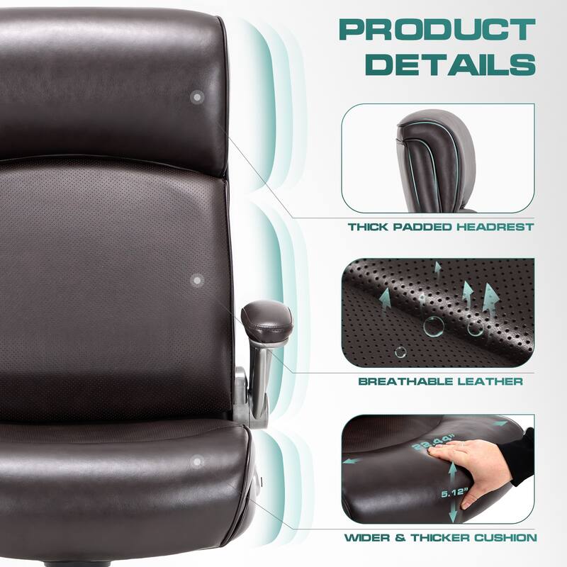 Big & Tall Office Chair 300lbs - Ergonomic High Back with Lumbar Support, Flip-Up Arms & Leather Cushion