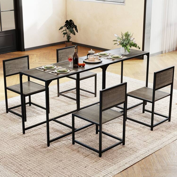 3 Pcs Dining Set Compact Table and 2 Chair with Metal Frame for for Small Space