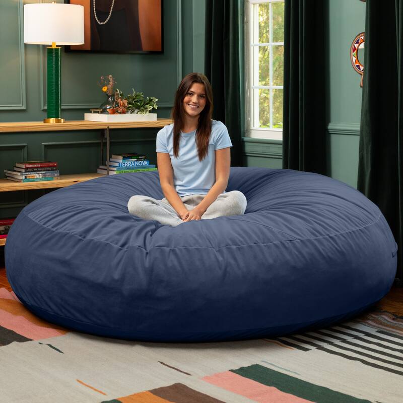 Jaxx Cocoon 7 Ft Giant Bean Bag Sofa and Lounger for Adults, Lush Velvet - Lush Velvet Navy Blue
