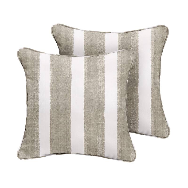 Sorra Home Tan and White Stripe Indoor/Outdoor Corded Square Pillows (Set of 2)