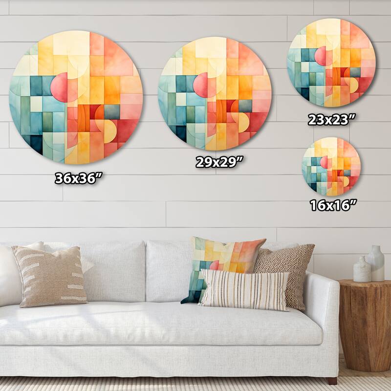 Designart "Cubism Experiment With Minimalist II" Landscapes Metal Circle Wall Decor
