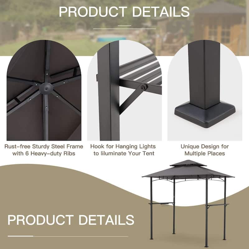 AECOJOY 8' x 5' Outdoor Grill Gazebo 2-Tier Waterproof BBQ Grill Tent