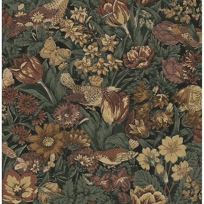 Seabrook Designs Bird Floral Prepasted Wallpaper - 20.5 in. W x 33 ft. L
