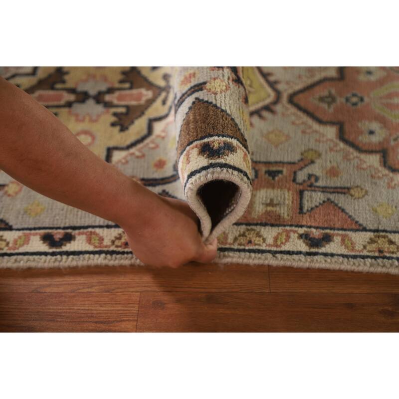 Geometric Beige Kazak Indian Runner Rug Handmade Wool Carpet - 2'5"x 7'8"