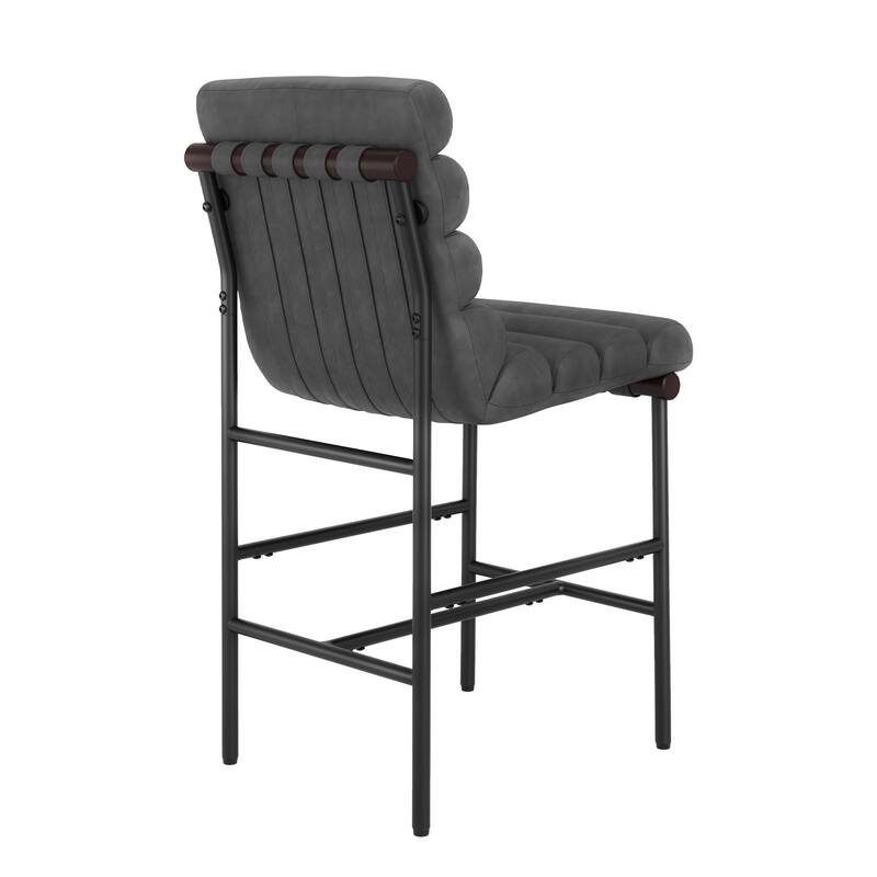 26" Counter Height Solid Wood and Metal Frame Barstool Upholstered Back Bar Stool for Kitchen Island