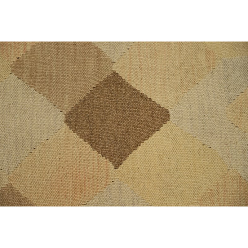 Hand Woven Oriental 100% Wool Carpet Southwestern Modern Beige & Ivories Kilim Runner Rug - 9' 9'' X 2' 6''