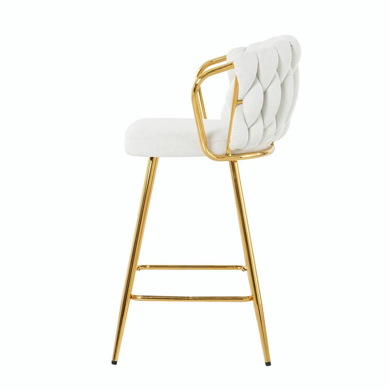 Contemporary Linen Bar Chair with Gold-Plated Legs (Set of 2)