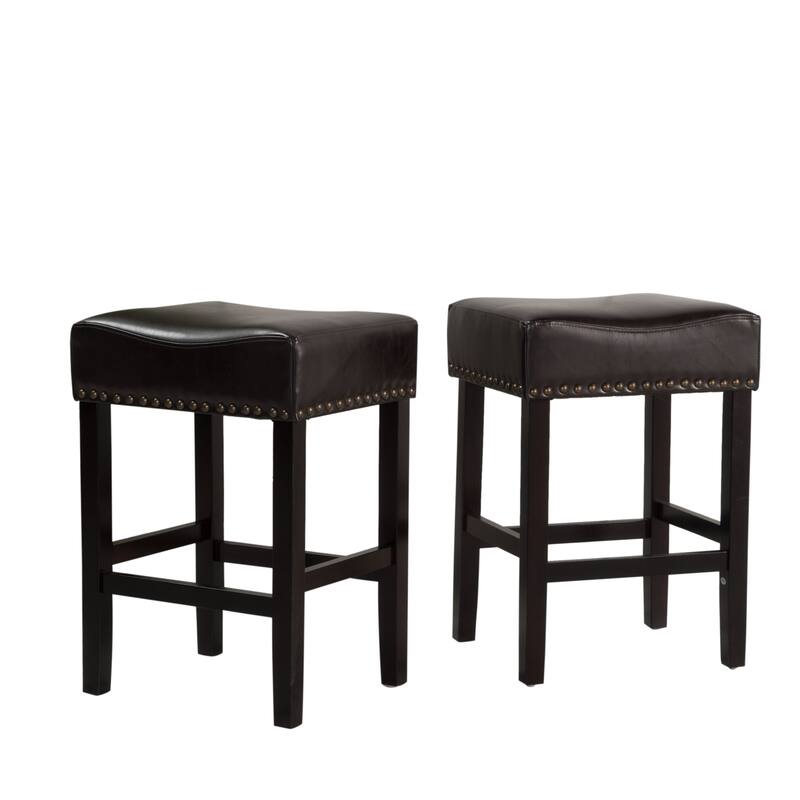 Lisette 26-inch Backless Black Leather Counter Stool (Set of 2) by Christopher Knight Home - 15.50" D x 18.00" W x 26" H