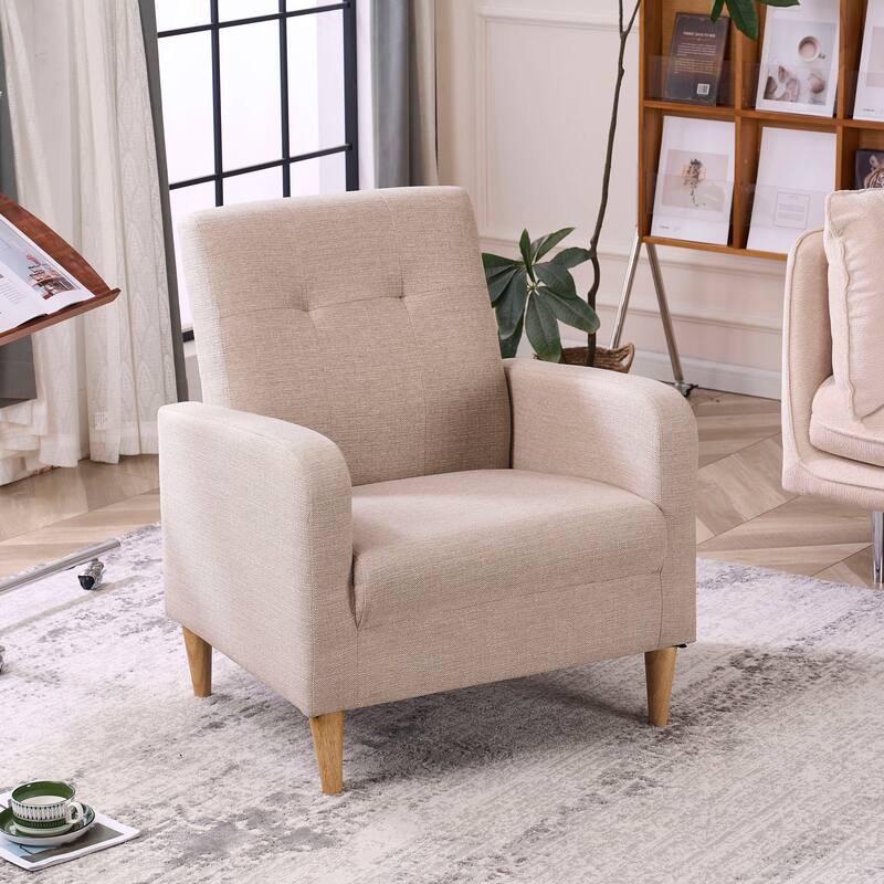 Set of 1 Fabric Upholstered Tufted Back Armchair with Natural Colored Legs