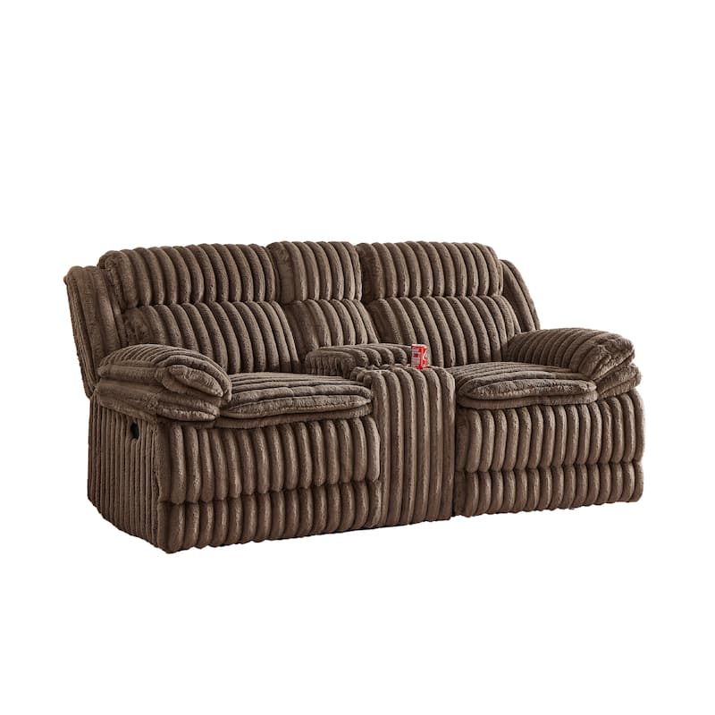 Roundhill Furniture Ardello Manual Reclining Loveseat with Wide-Wale Corduroy Upholstery and Storage Console, Chocolate