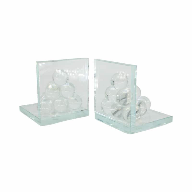 Decorative Glass Orbs Accent in L-Shape Bookends - 6", Clear - 6.0"