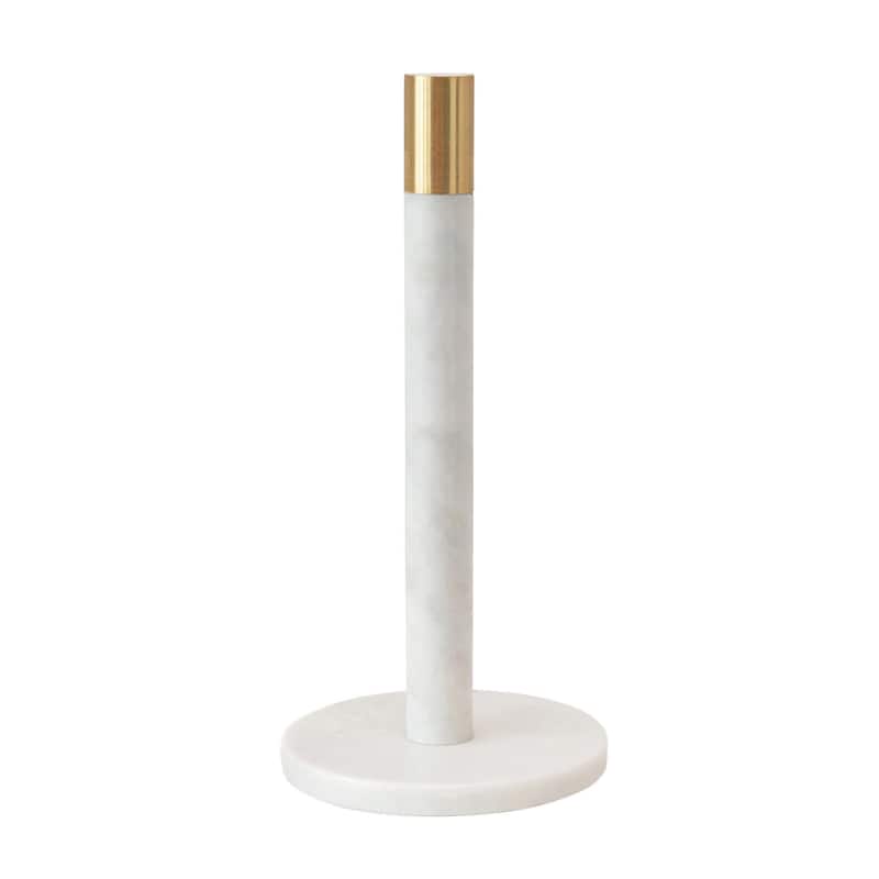 Marble Paper Towel Holder with Brass Accent Band - 6.0"L x 6.0"W x 12.0"H - White