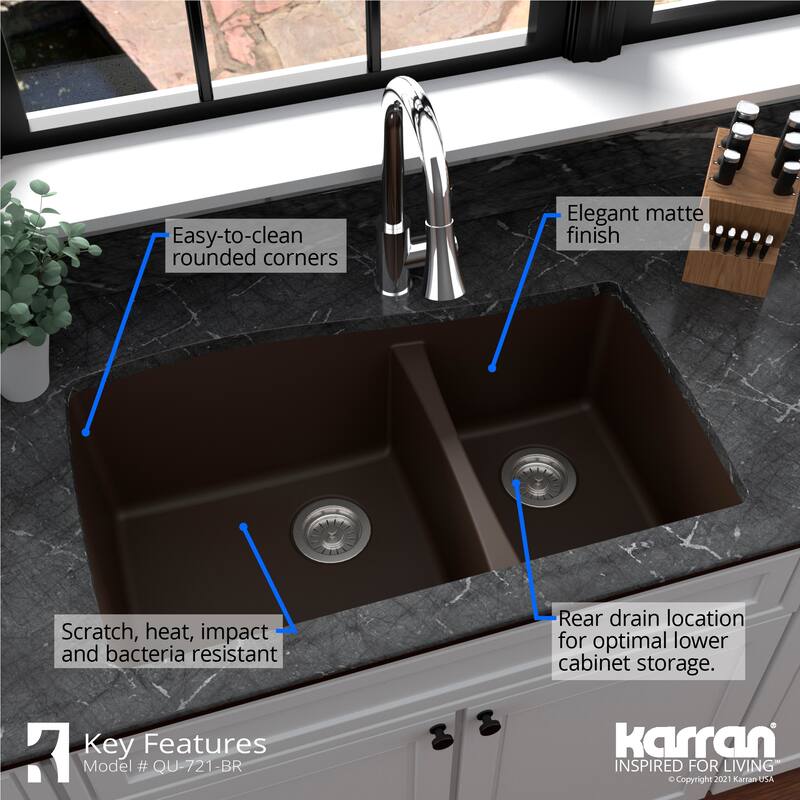Karran Undermount Quartz 60/40 Double Bowl Kitchen Sink