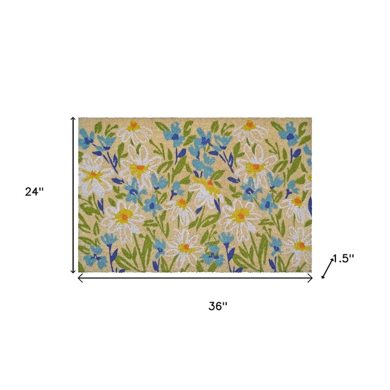 HomeRoots 24" X 36" Brown Light Blue And Green Floral Outdoor Coir Door Mat - 24.00' X '36.00
