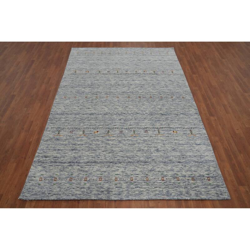 Hand Knotted Oriental 100% Wool Carpet Tribal Animal Pictorial Navy Blue & Blues Gabbeh Area Rug - 10' 0'' X 6' 7''