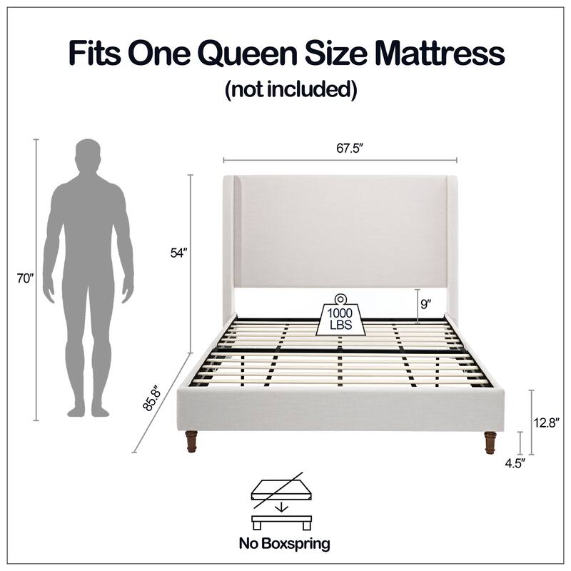 54" High Wingback Headboard Upholstered Bed For Bedroom
