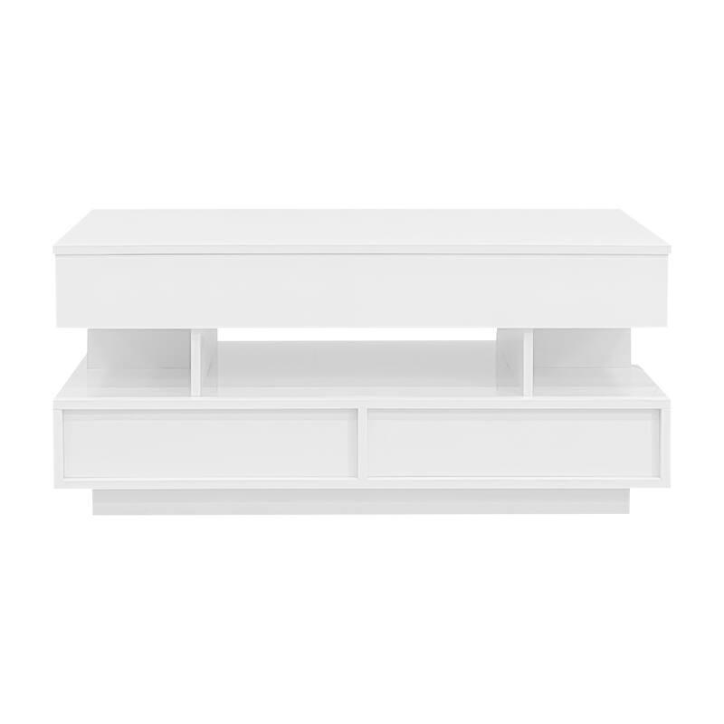 Lift-Top Coffee Table with 2 Drawers, Modern Center Table with Hidden Storage Compartment and LED Lights for Living Room