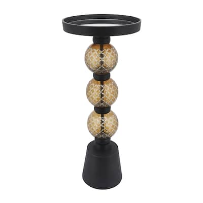 Sagebrook Home Modern Mirrored Top Side Table with Metal Base Contemporary Black and Gold Orb Accent Table